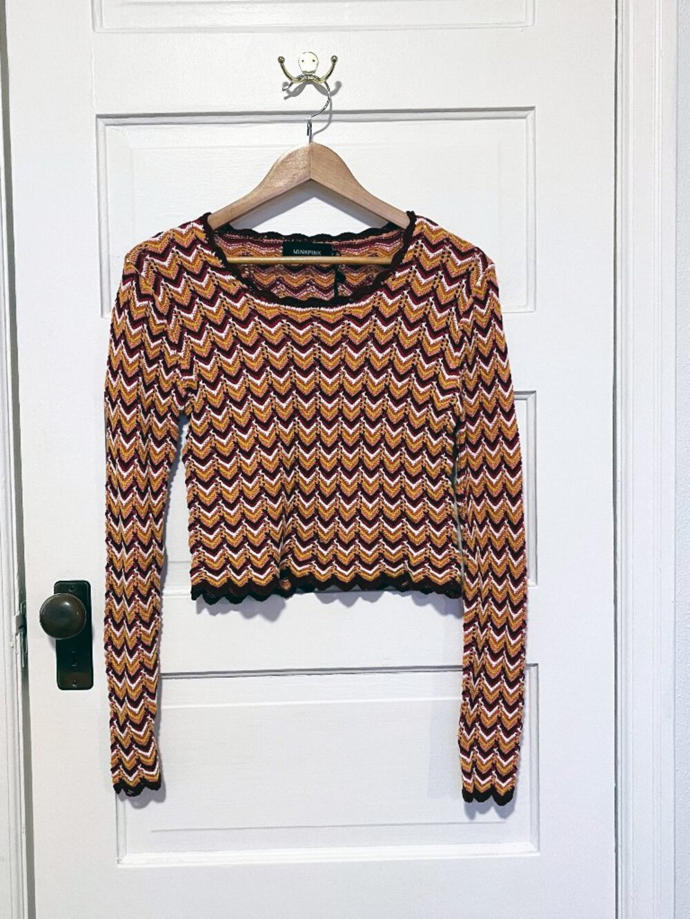 MINKPINK Chevron Pattern Knit Long Sleeved Top